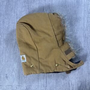 Vtg 90s Carhartt 968QH Brown Canvas Quilt Lined Faux Fur Snap On Duck Hood USA